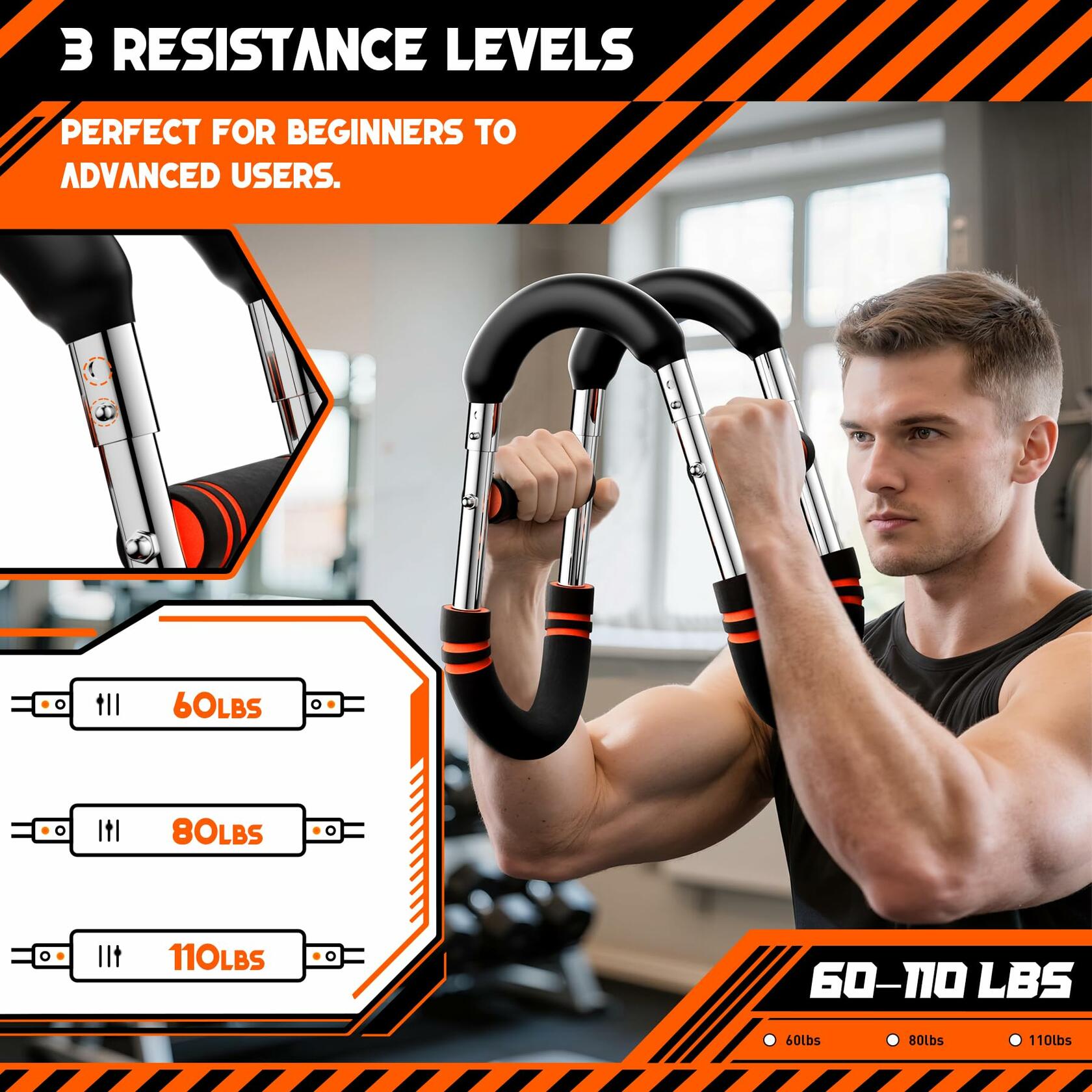 ORAODA Twister Arm Trainer Men Adjustable 3-Level Resistance 60-130 lbs Orange