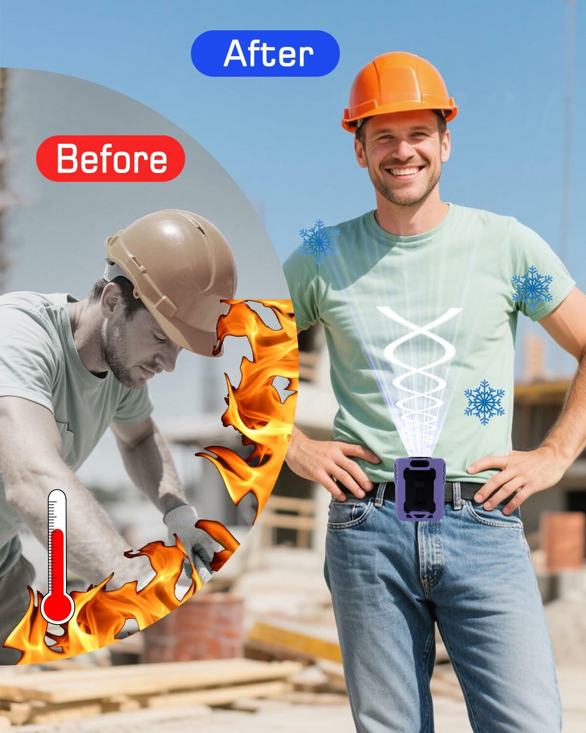 Quiwun Portable Waist Fan Clip On 8000mAh 5 Speeds Flashlight Orange