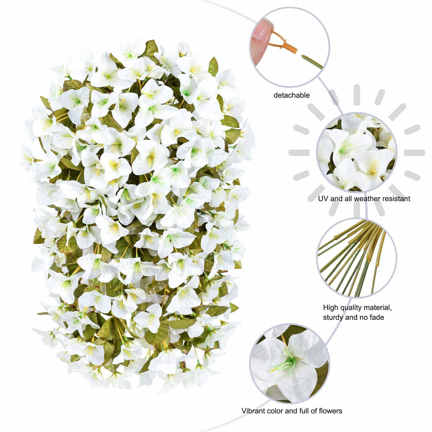 INSPRING Bougainvillea Artificial Flowers 2 pcs White UV Resistant Silk Vines