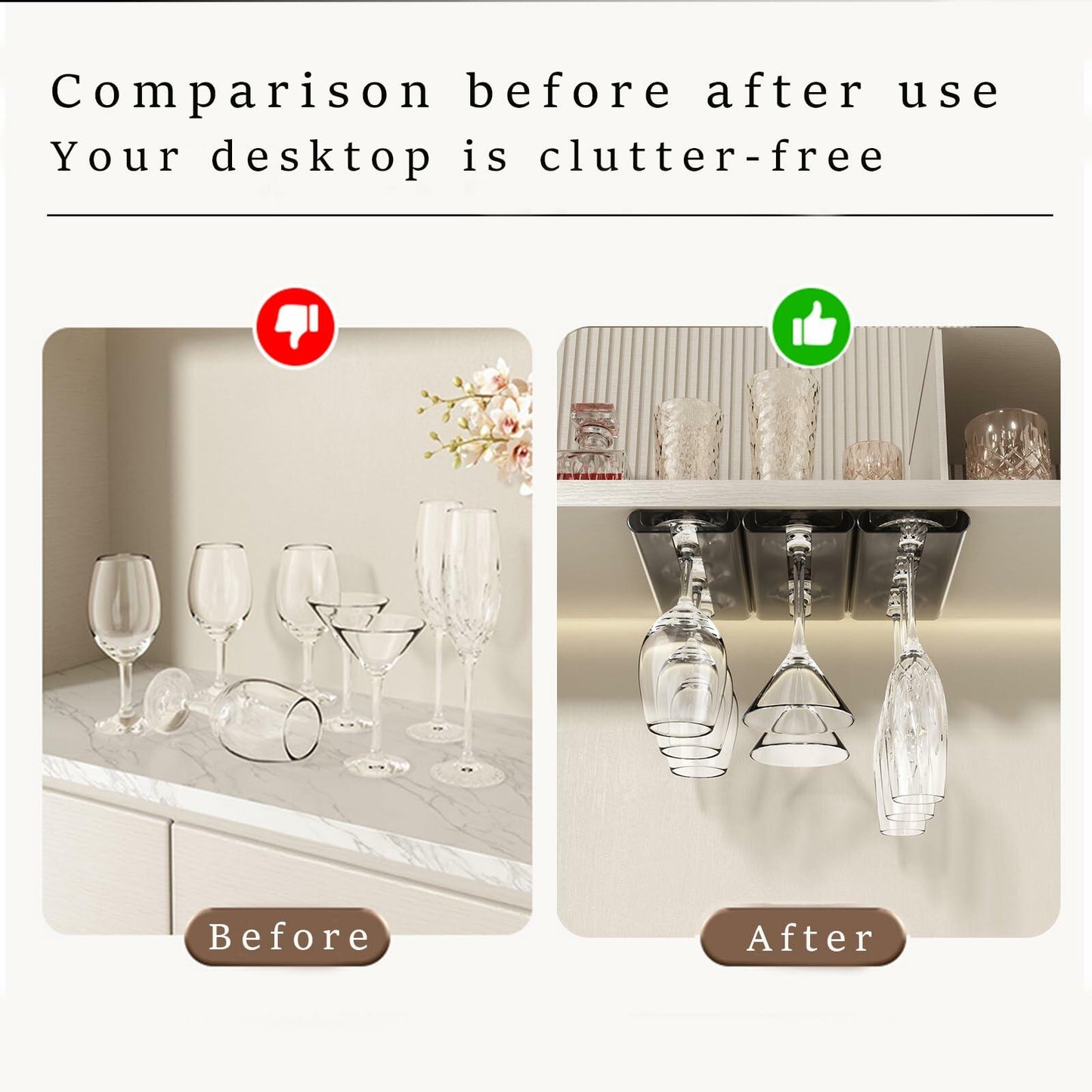 Vaisoeny 4Pack Wine Glass Holder Under Cabinet Stemware Rack Grey