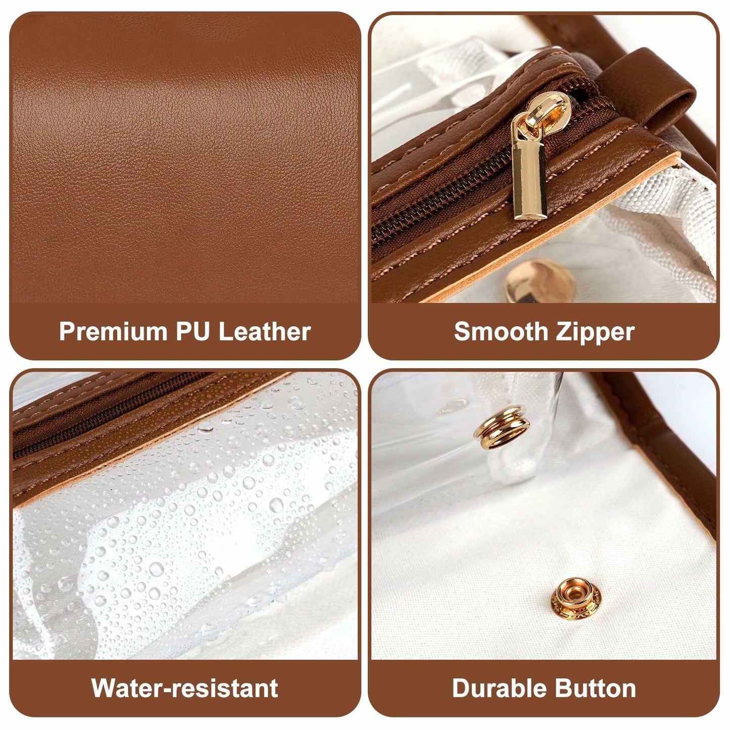 voioe Travel Makeup Organizer Bag Foldable Toiletry Large Capacity Brown