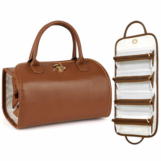 voioe Travel Makeup Organizer Bag Foldable Toiletry Large Capacity Brown