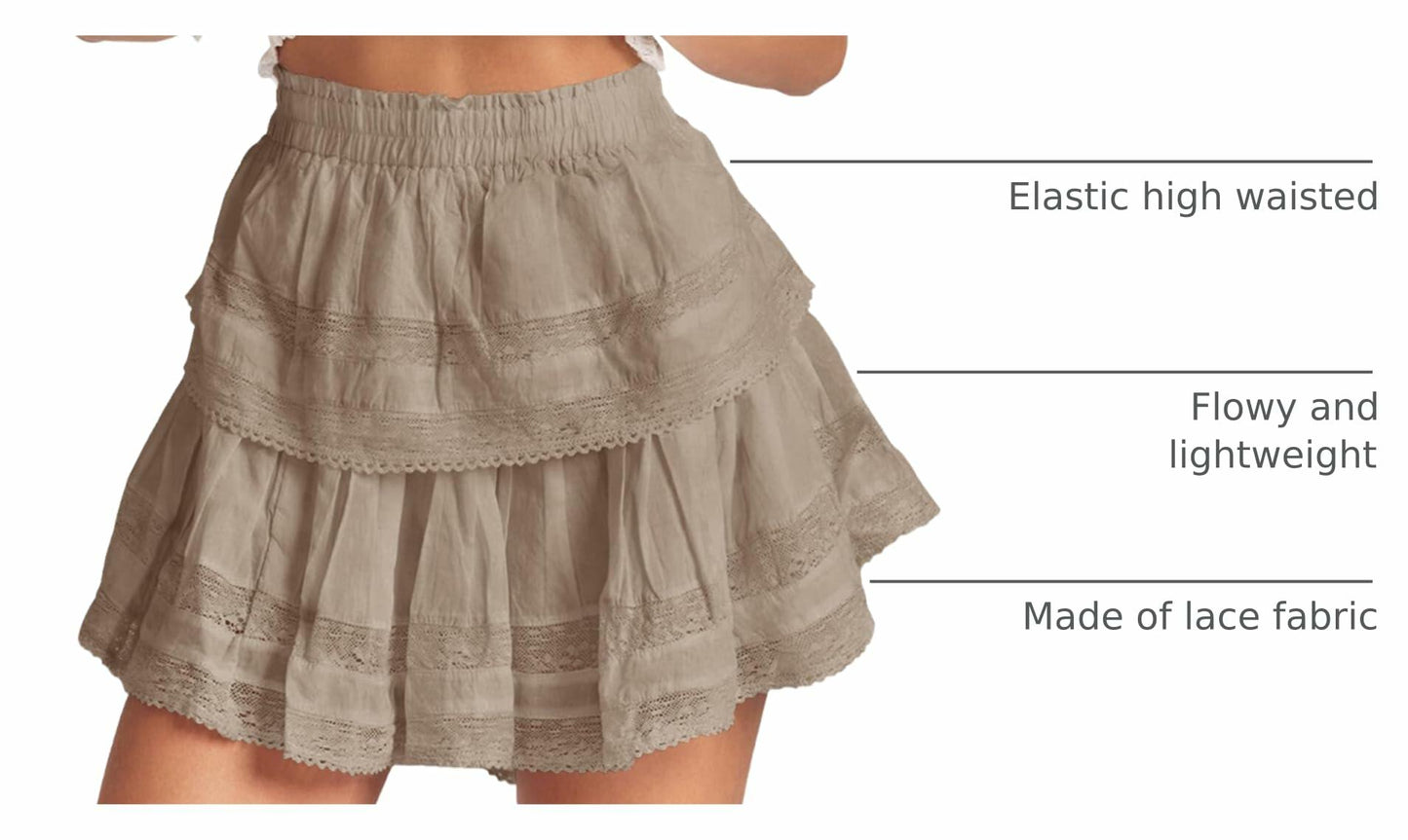 Cicy Bell Womens Lace Mini Skirt High Waisted Ruffle Camel Size XL