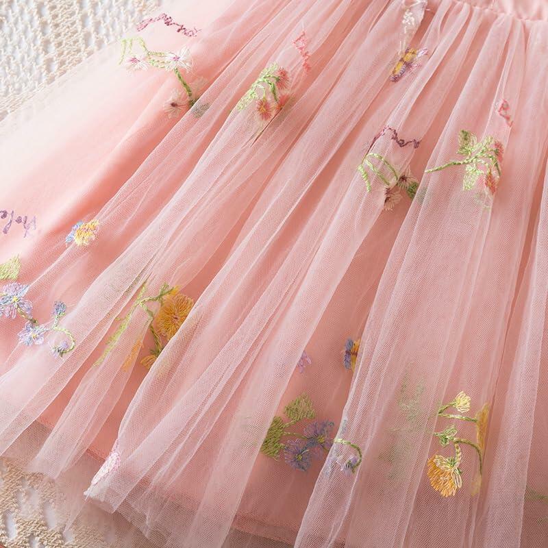 Noubeau Toddler Girl Summer Dress Tulle Ruffle Sleeveless Pink Size 4T