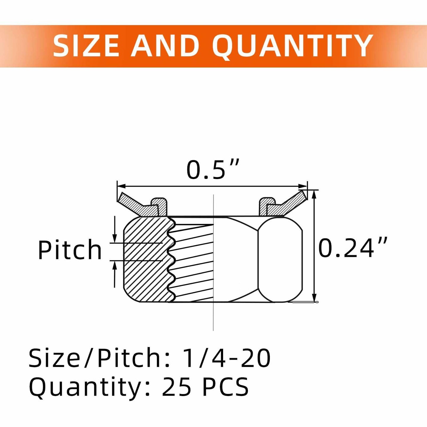 MewuDecor M8-1.25 Keps Lock Nut 304 Stainless Steel Black Finish 25 PCS