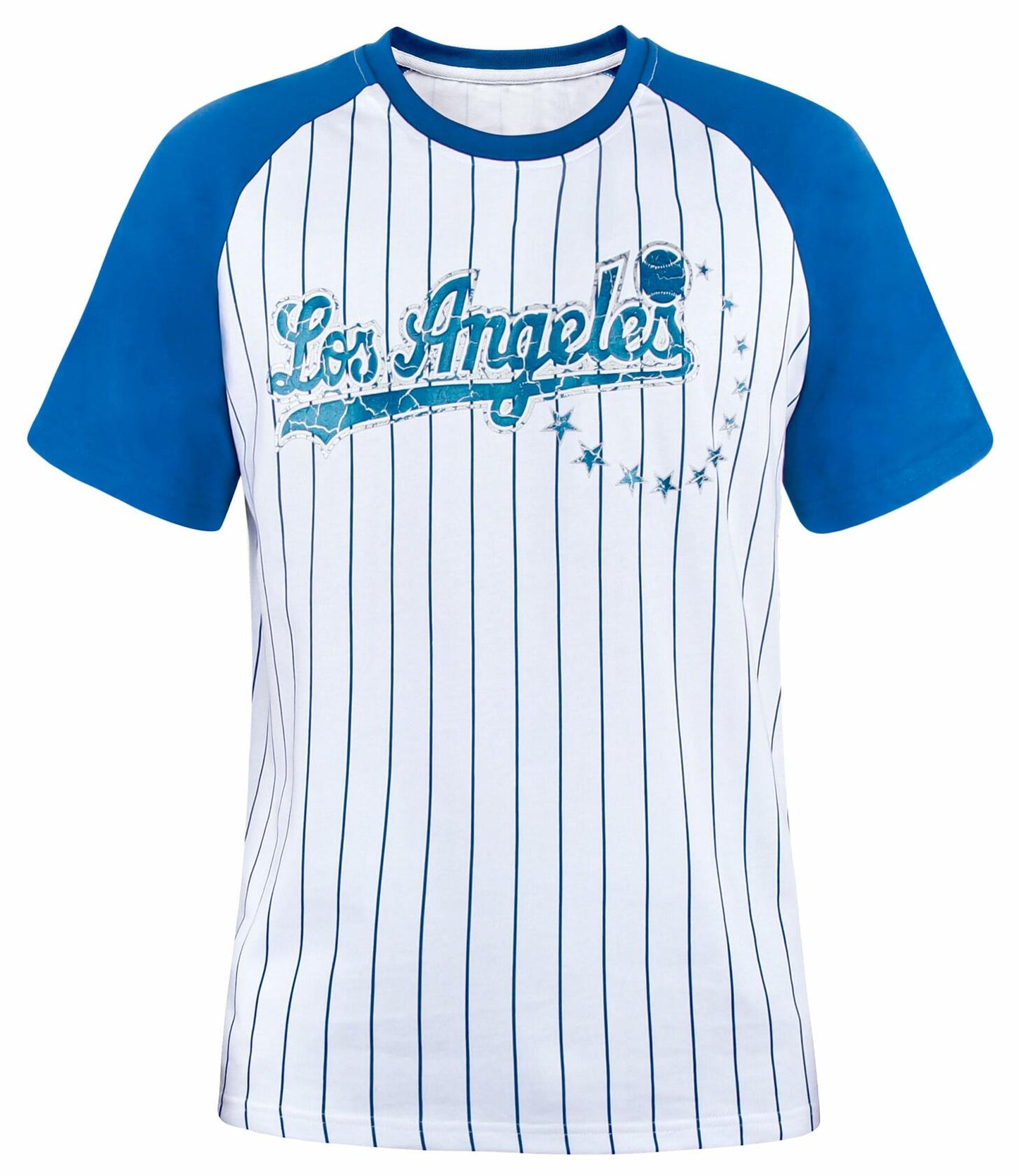 Fansamer Mens City Vintage Pinstripe Crew Neck Tee Shirt Blue White Size XL