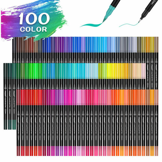 mancola Dual Tip Art Markers 100 Colors Water Based Brush Fineliner Set