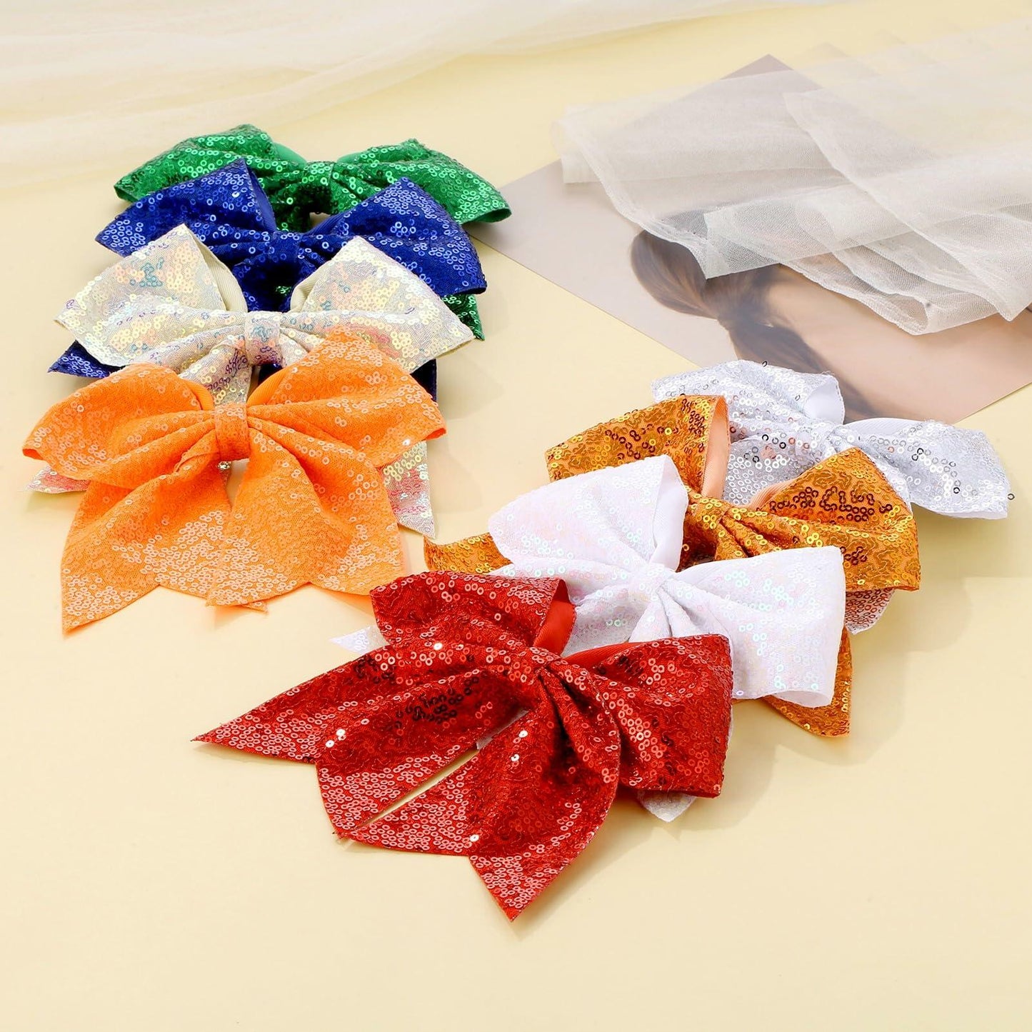 ZOLYCO Large 7" Glitter Cheer Bows Clips Hair Accessories Red 1Pcs