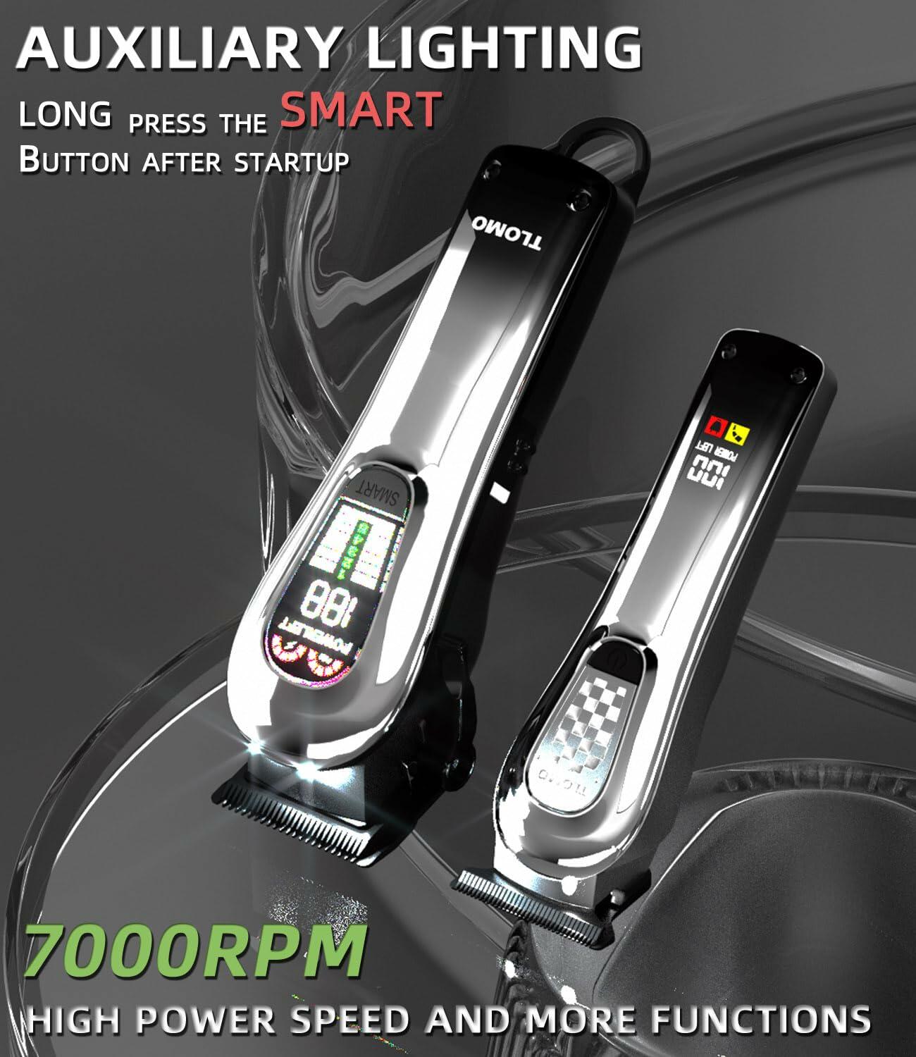 TLOMO Professional Cordless Hair Clippers Kit for Men with LED Display Silver