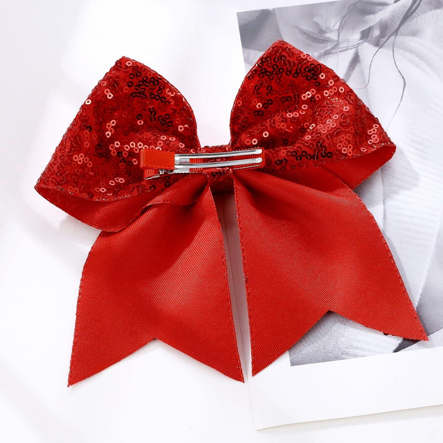 ZOLYCO Large 7" Glitter Cheer Bows Clips Hair Accessories Red 1Pcs