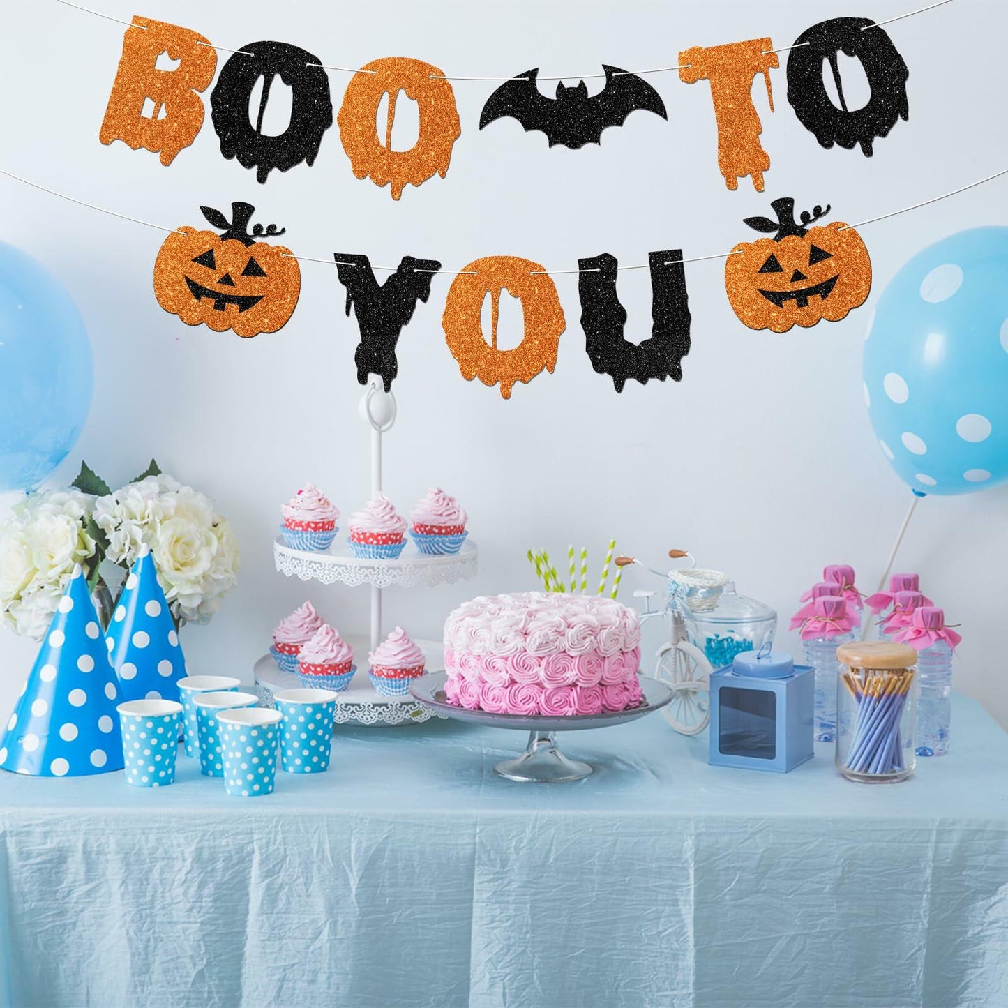 JIFORUI Happy Halloween Boo to You Banner Black Orange Paper Decor