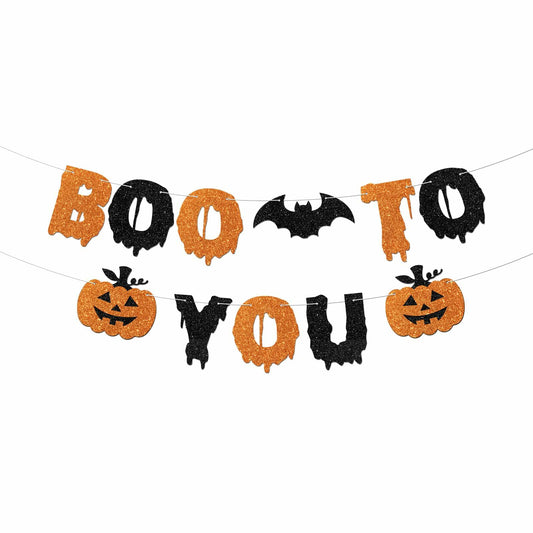 JIFORUI Happy Halloween Boo to You Banner Black Orange Paper Decor