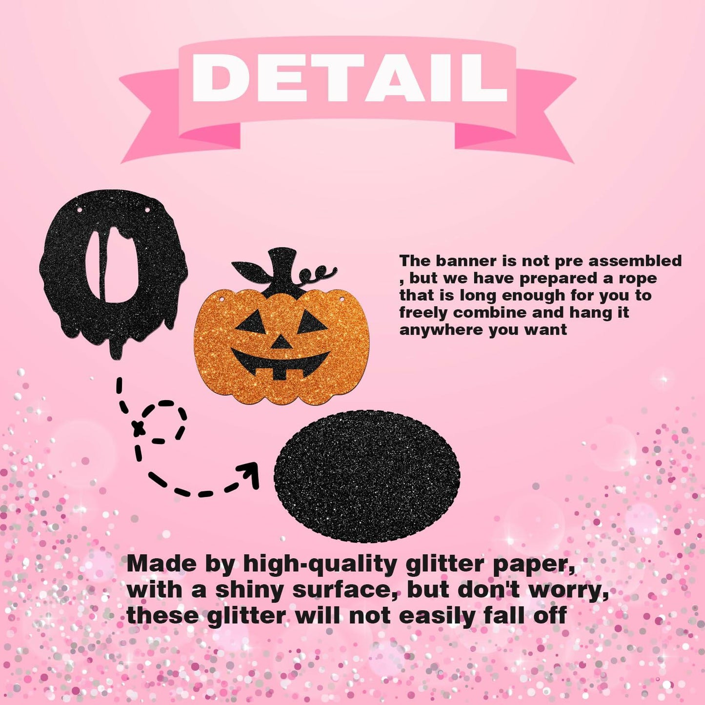 JIFORUI Happy Halloween Boo to You Banner Black Orange Paper Decor