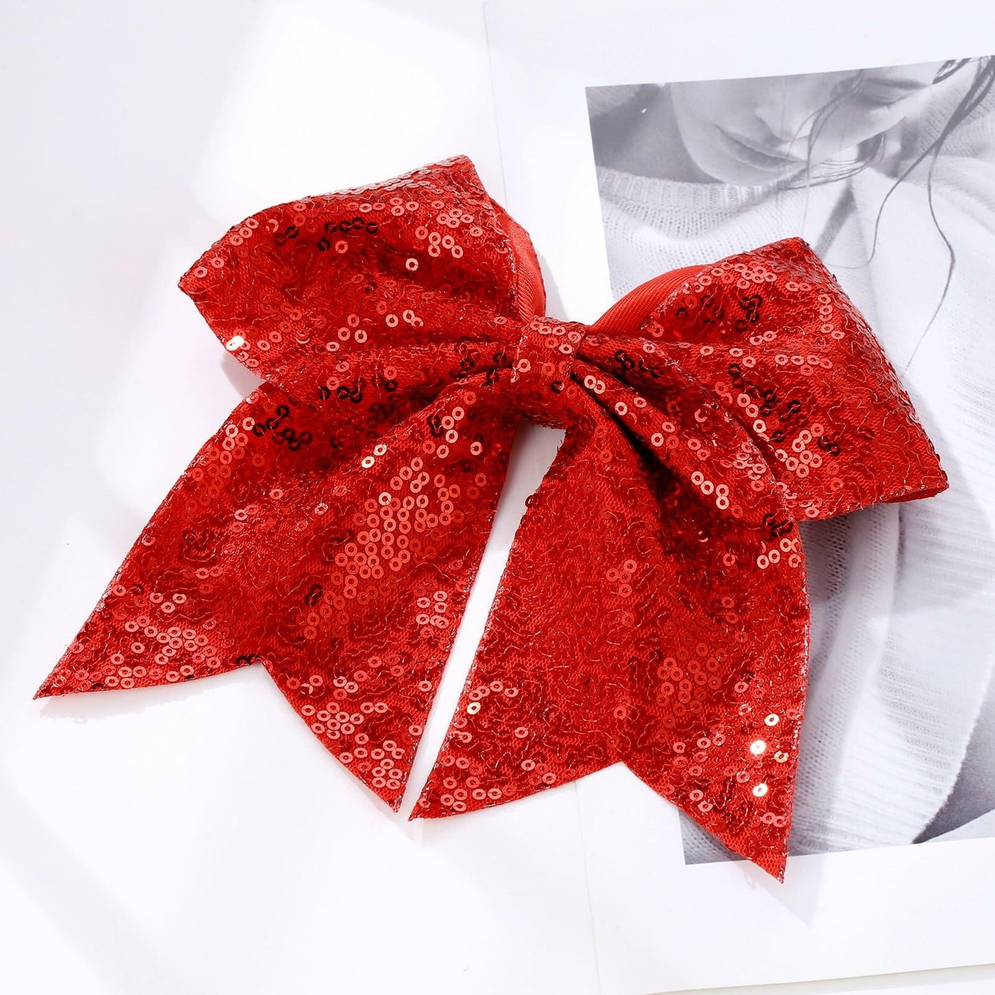 ZOLYCO Large 7" Glitter Cheer Bows Clips Hair Accessories Red 1Pcs