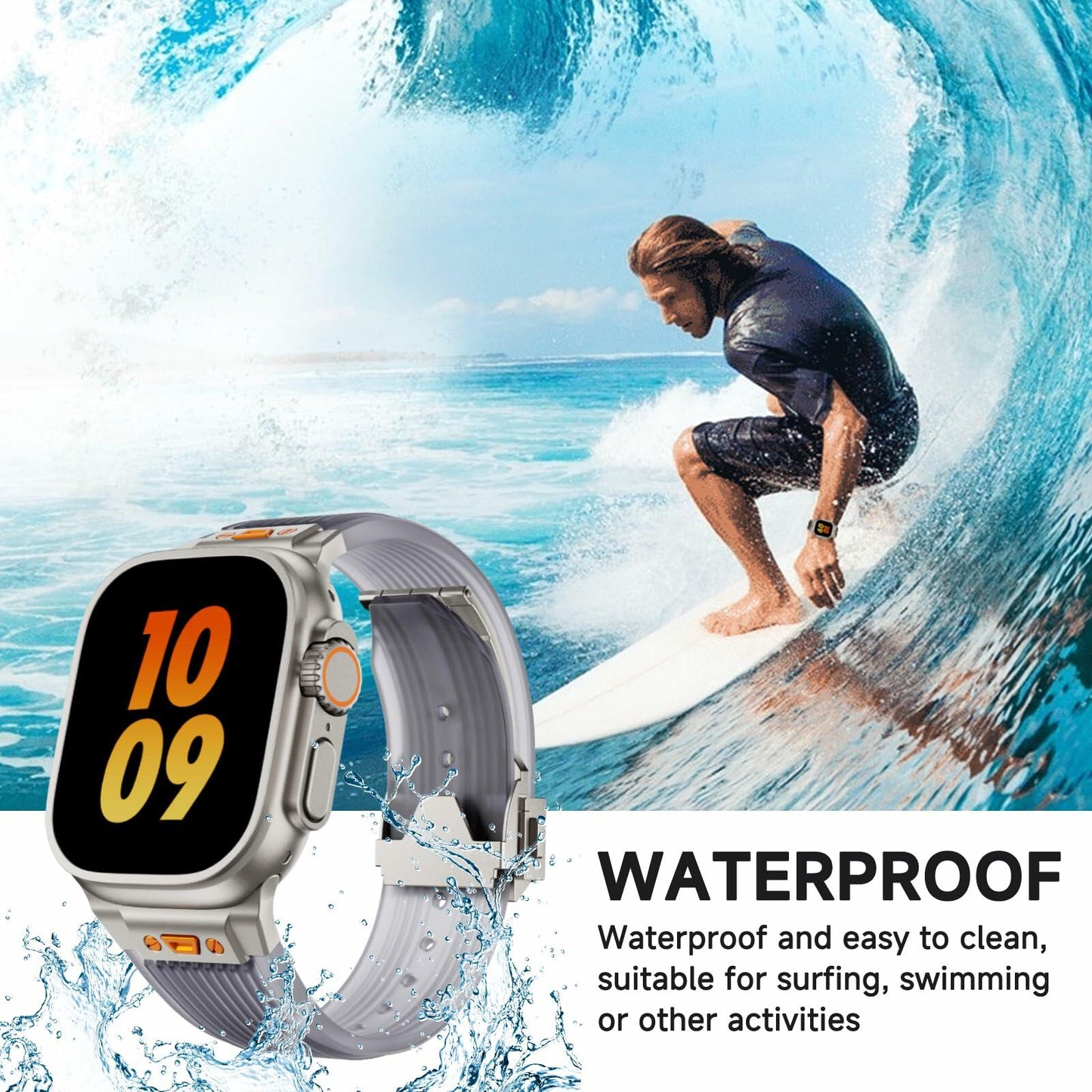 Jopinl Clear Silicone Watch Band for Apple Watch Ultra 49mm Black