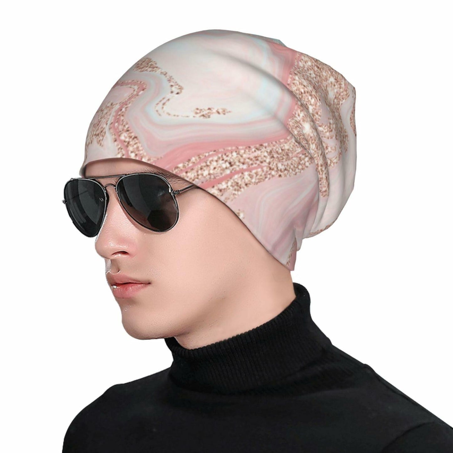 NoUtat Rose Gold Glitter Coral Gray Pastel Marble Slouchy Beanie Hat Unisex