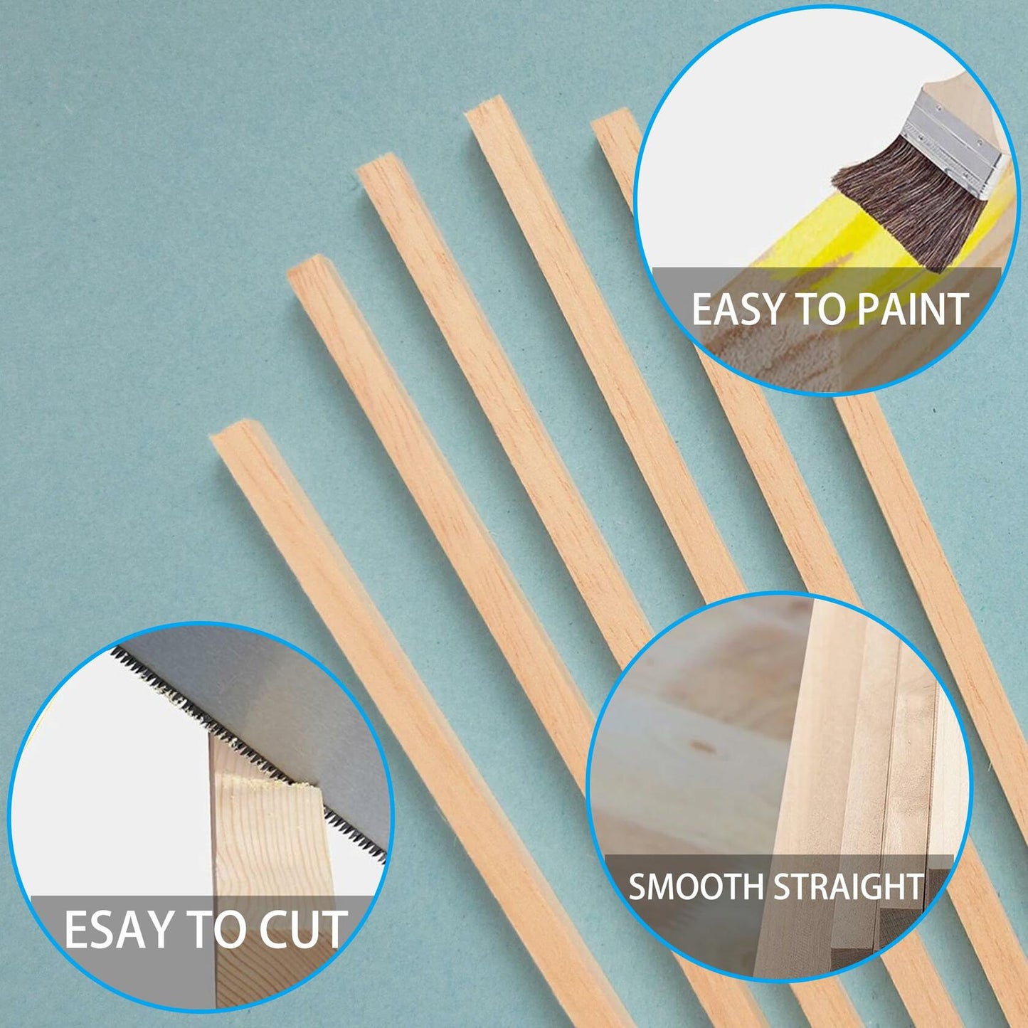 240PCS Wood Square Dowel Rods 1/8"x1/8"x12" Balsa Wood Sticks for Crafts