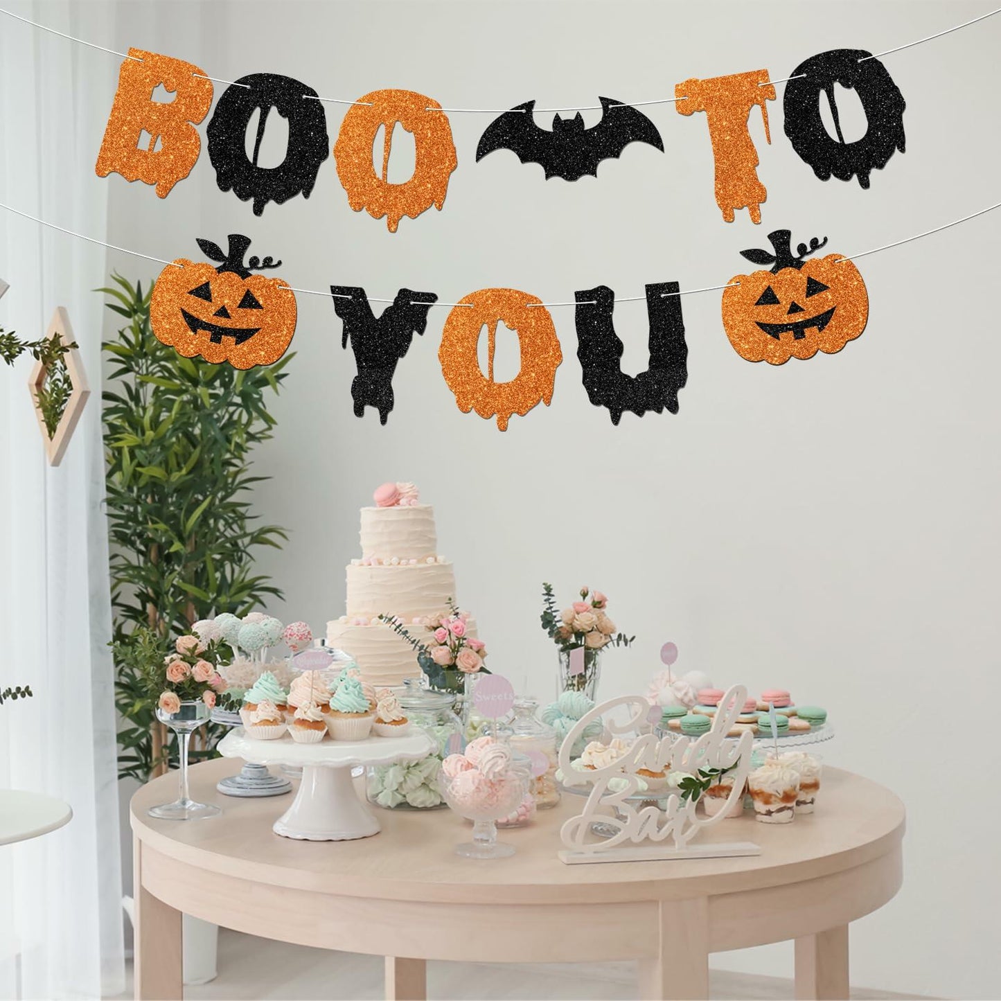 JIFORUI Happy Halloween Boo to You Banner Black Orange Paper Decor