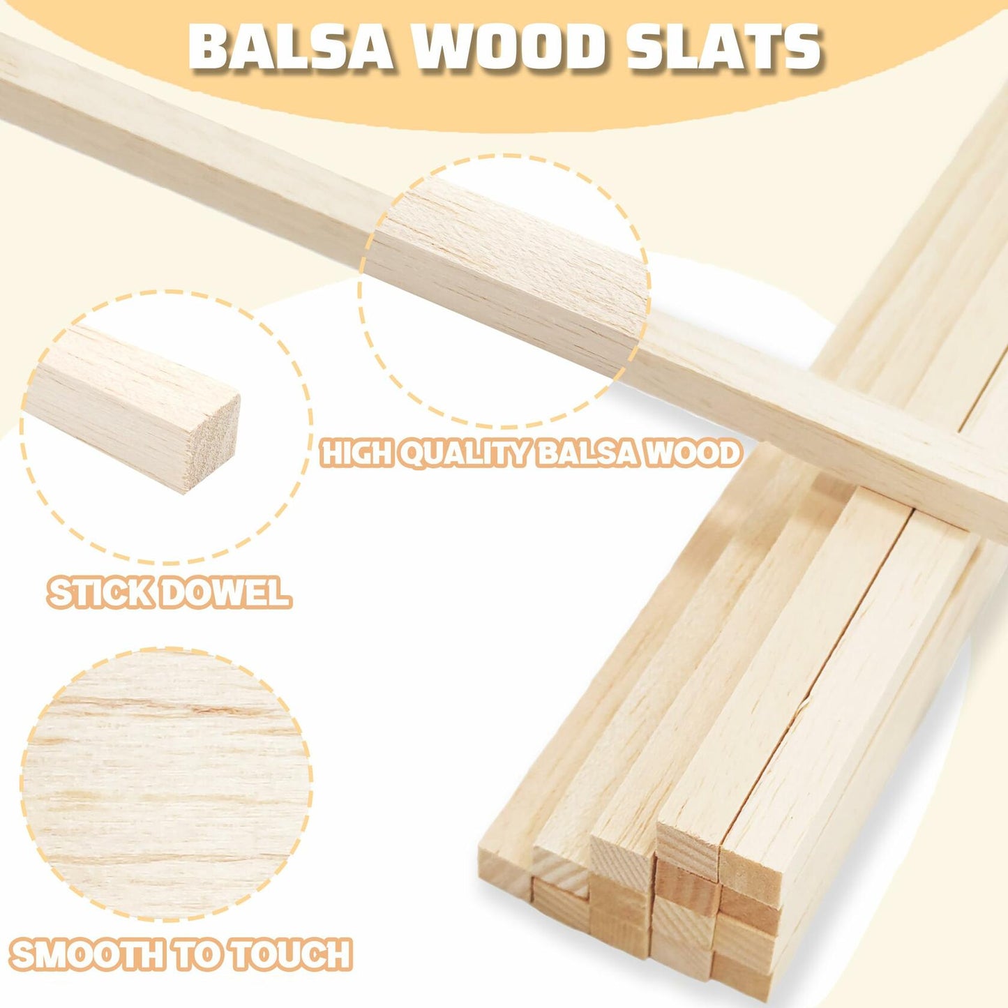 240PCS Wood Square Dowel Rods 1/8"x1/8"x12" Balsa Wood Sticks for Crafts