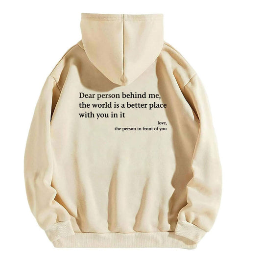 Srieox Dear Person Behind Me Hoodie Sweatshirt Long Sleeve Beige Size M