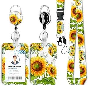 Sunflower Badge Holder Retractable Reel ID Keychain With Breakaway Lanyard