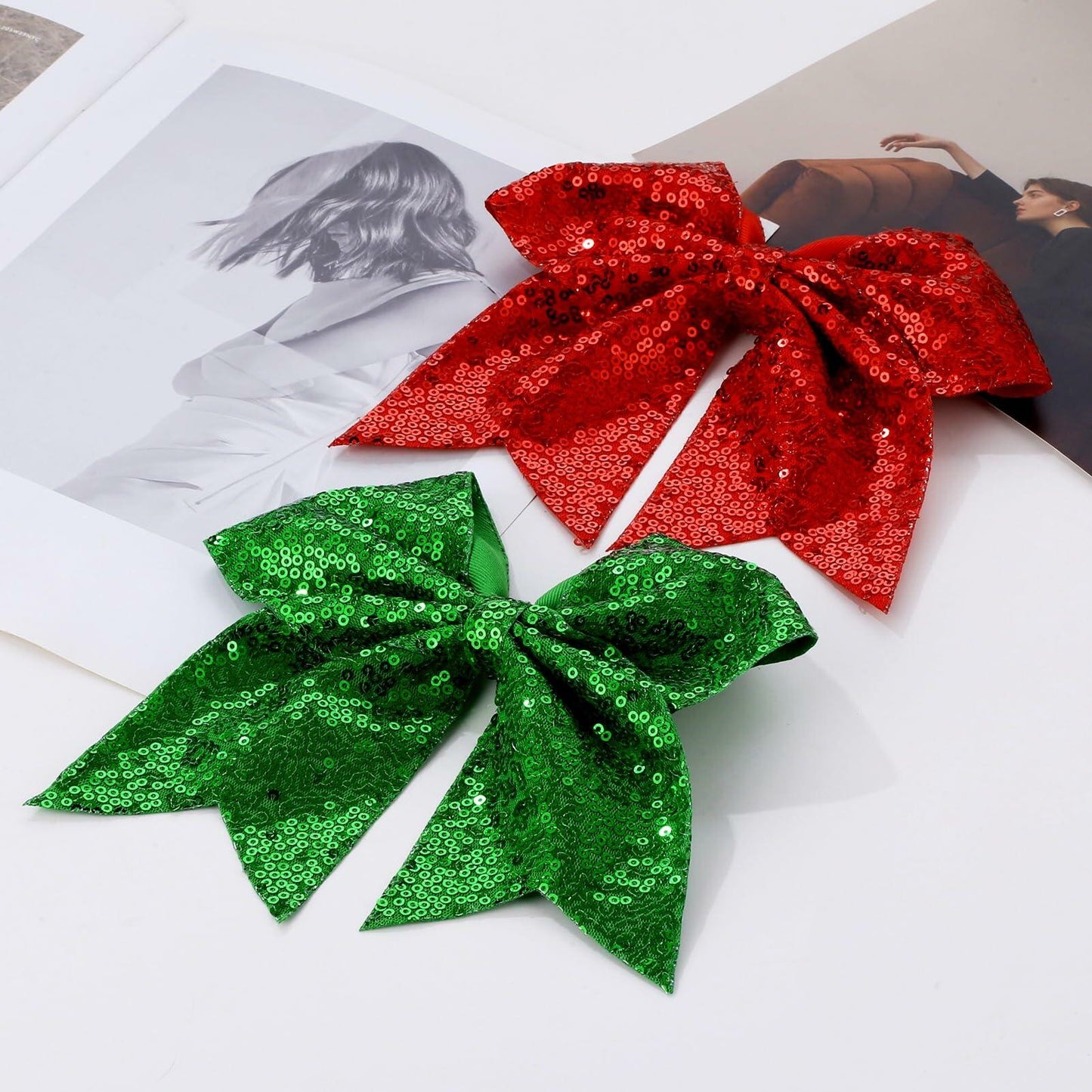 ZOLYCO Large 7" Glitter Cheer Bows Clips Hair Accessories Red 1Pcs