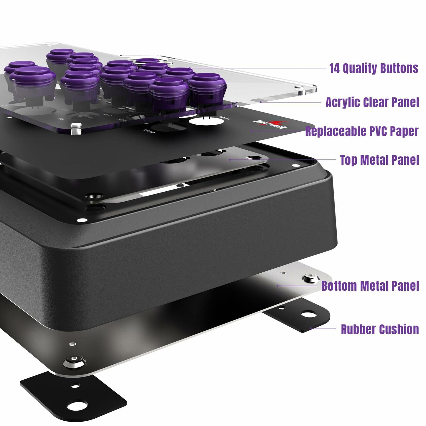 MAYFLASH F500 FLAT Fight Stick Arcade Controller Multi-Platform Black Purple