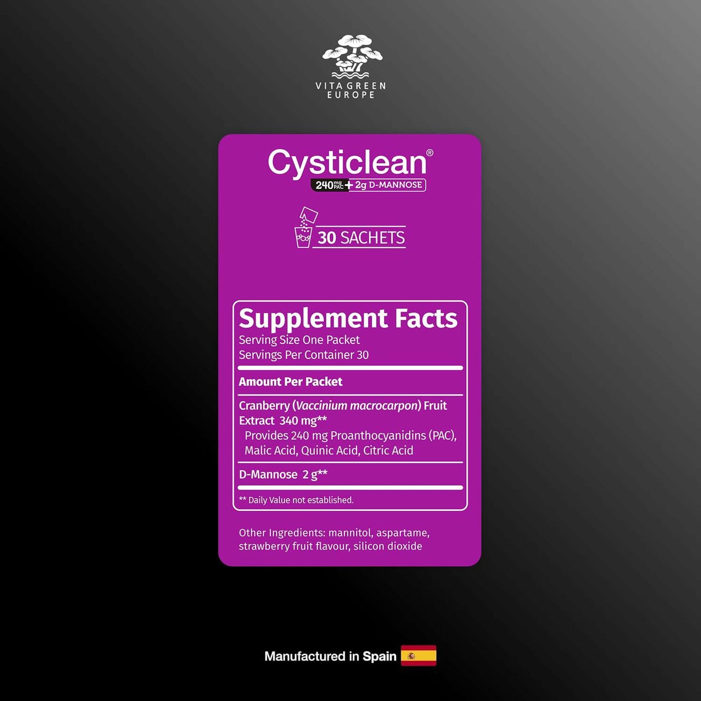 BestBy07/27 Cysticlean 240mg PAC + D-Mannose 2g 30 Packets Urinary Health