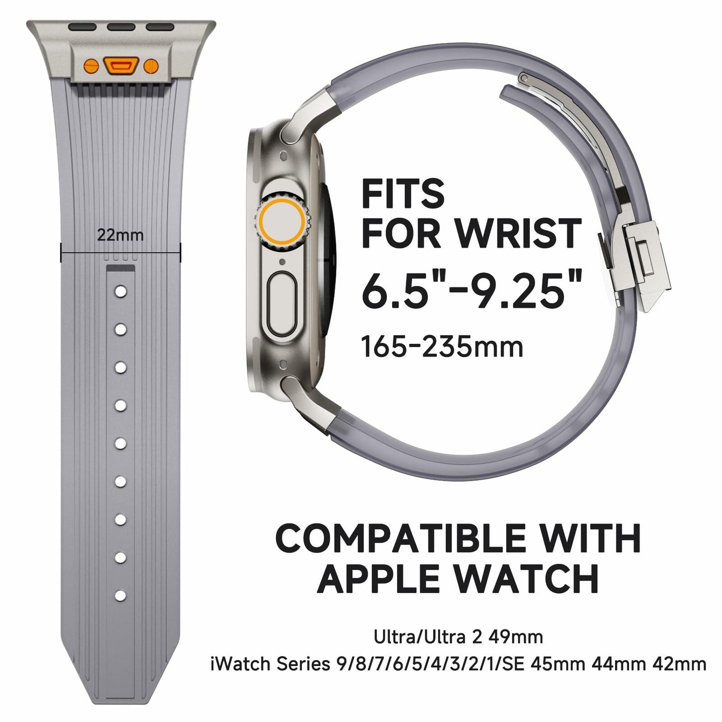 Jopinl Clear Silicone Watch Band for Apple Watch Ultra 49mm Black