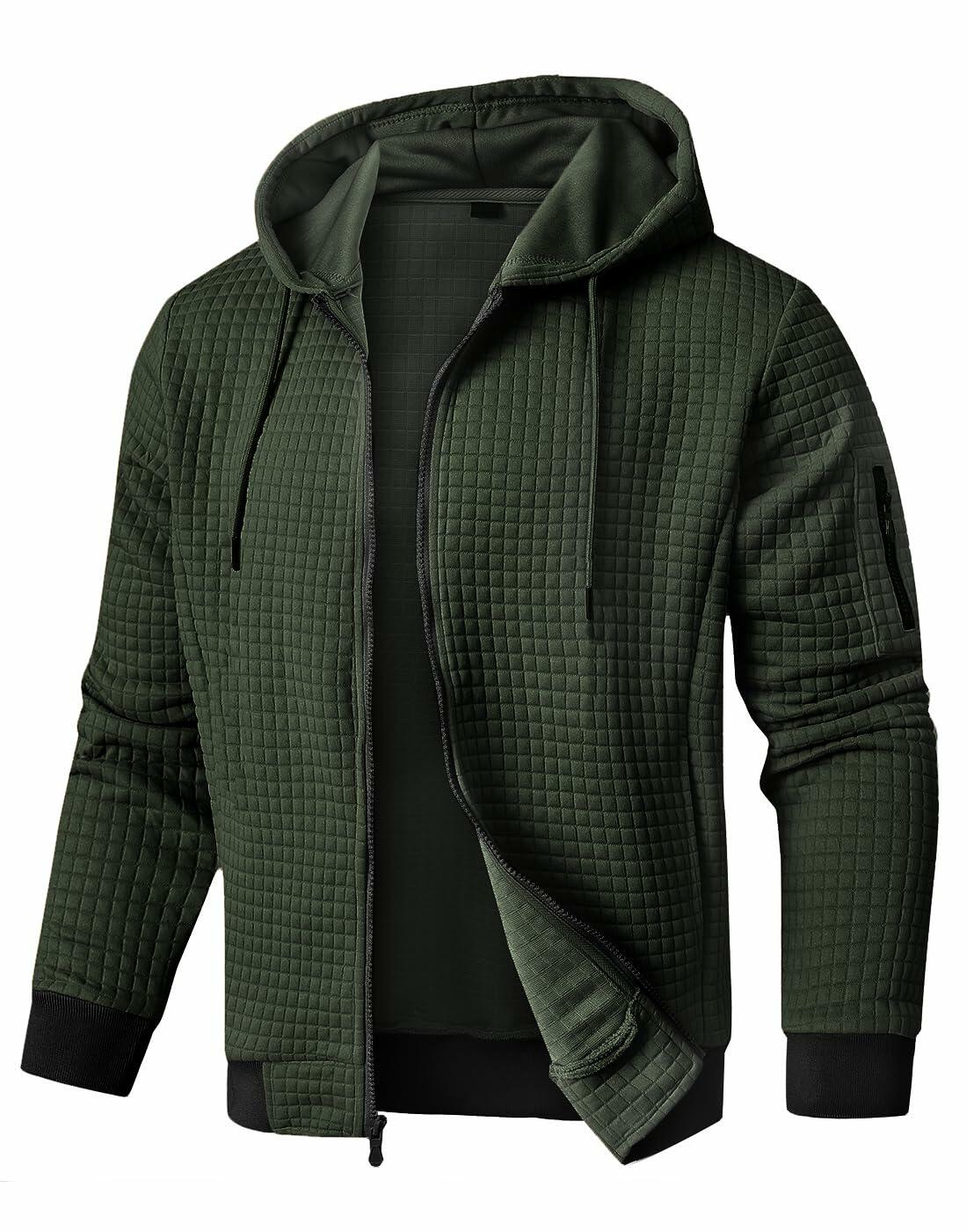 SAVKOOV Mens Lightweight Full Zip Hoodie Jacket Armygreen Size M