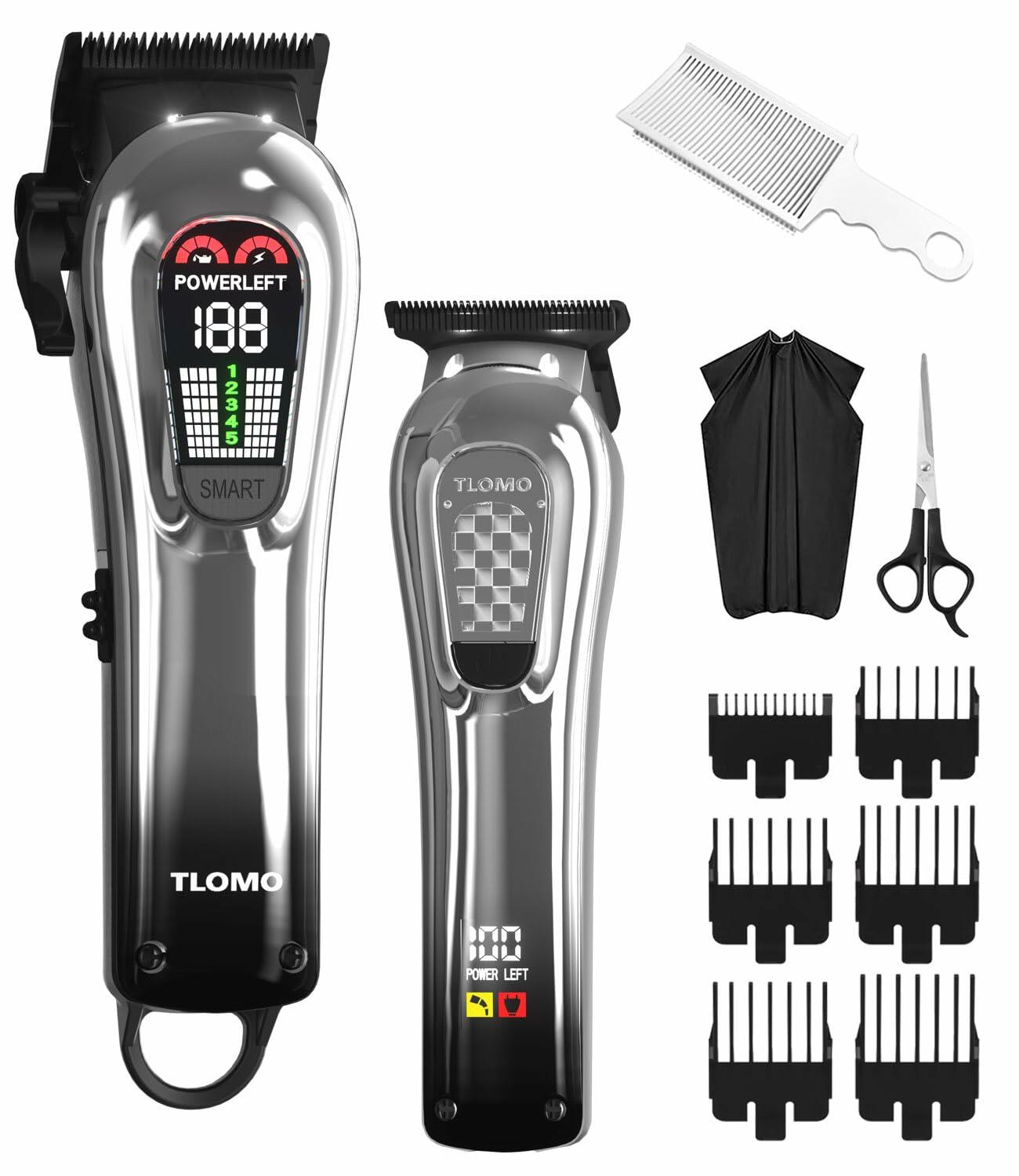 TLOMO Professional Cordless Hair Clippers Kit for Men with LED Display Silver