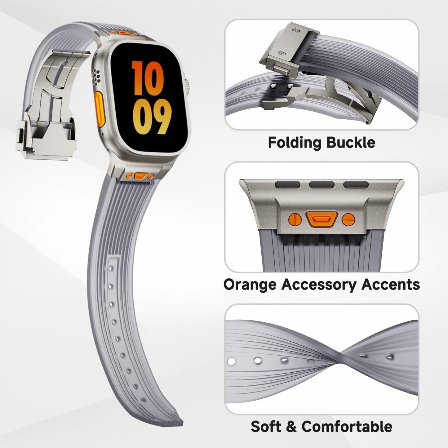 Jopinl Clear Silicone Watch Band for Apple Watch Ultra 49mm Black