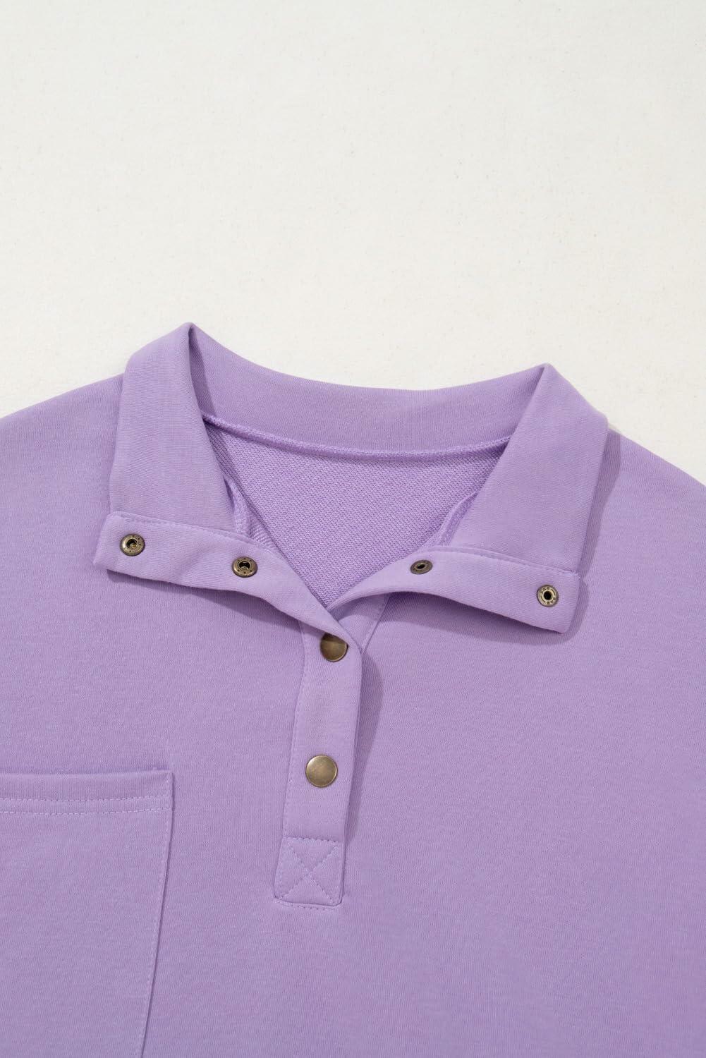 SHEWIN Women Oversized Button Up Sweatshirt Purple Size L