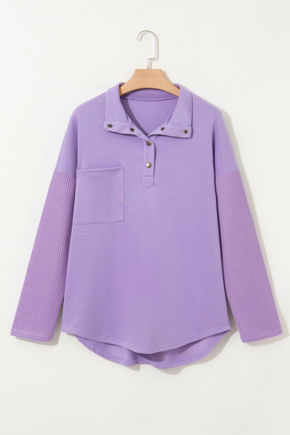 SHEWIN Women Oversized Button Up Sweatshirt Purple Size L