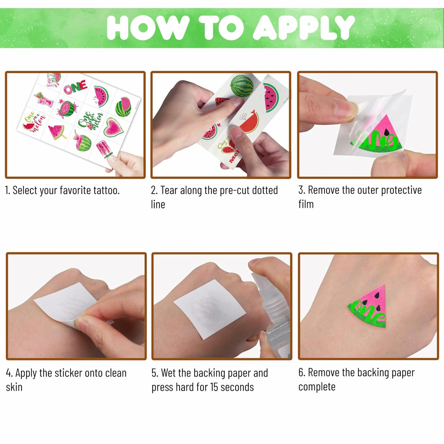 MeoIsDaBest Melon Pre-Cut Temporary Tattoos 96PCS Watermelon Green