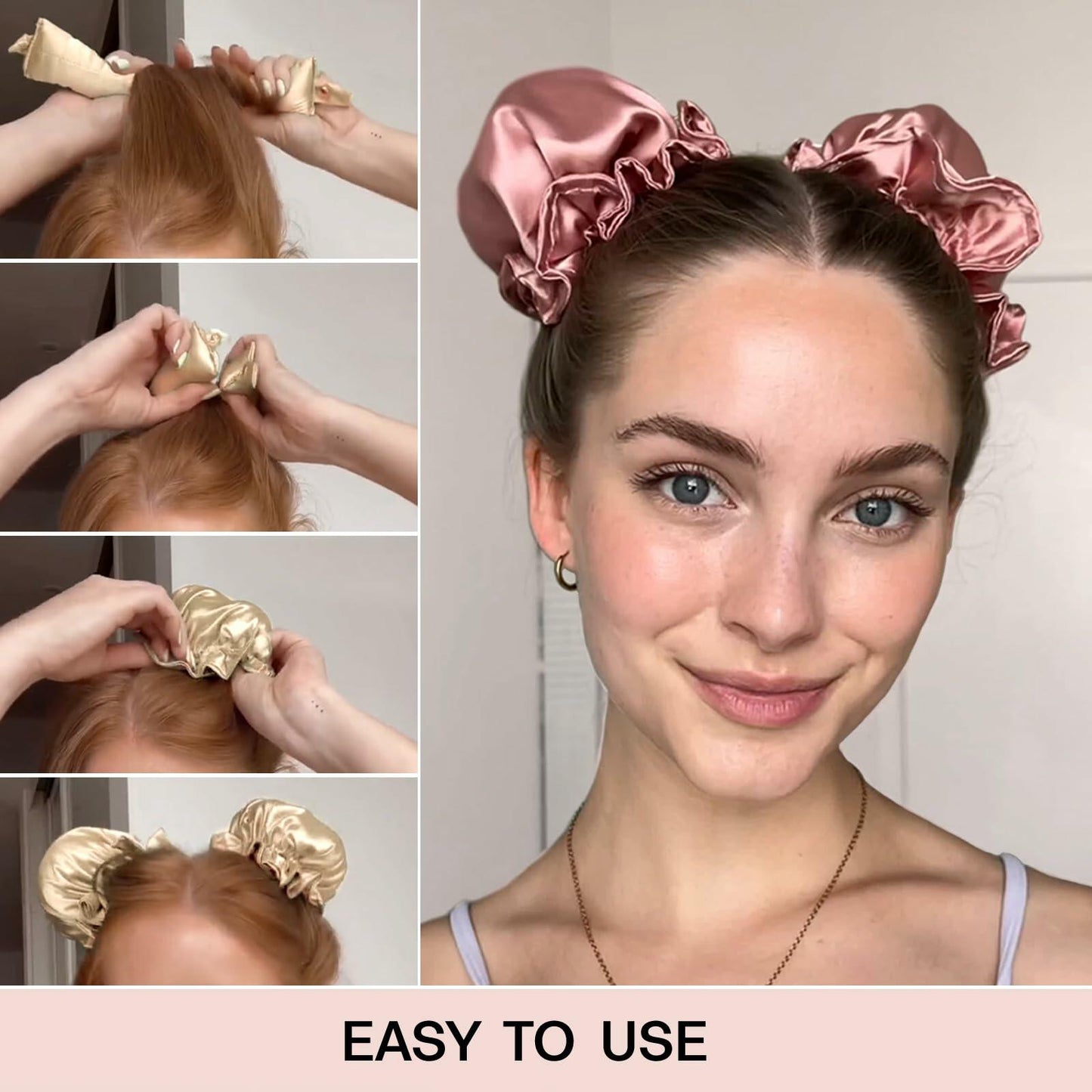 BLINKEEN Satin Heatless Hair Curlers Pillow Rollers with Caps Black 2 Sets