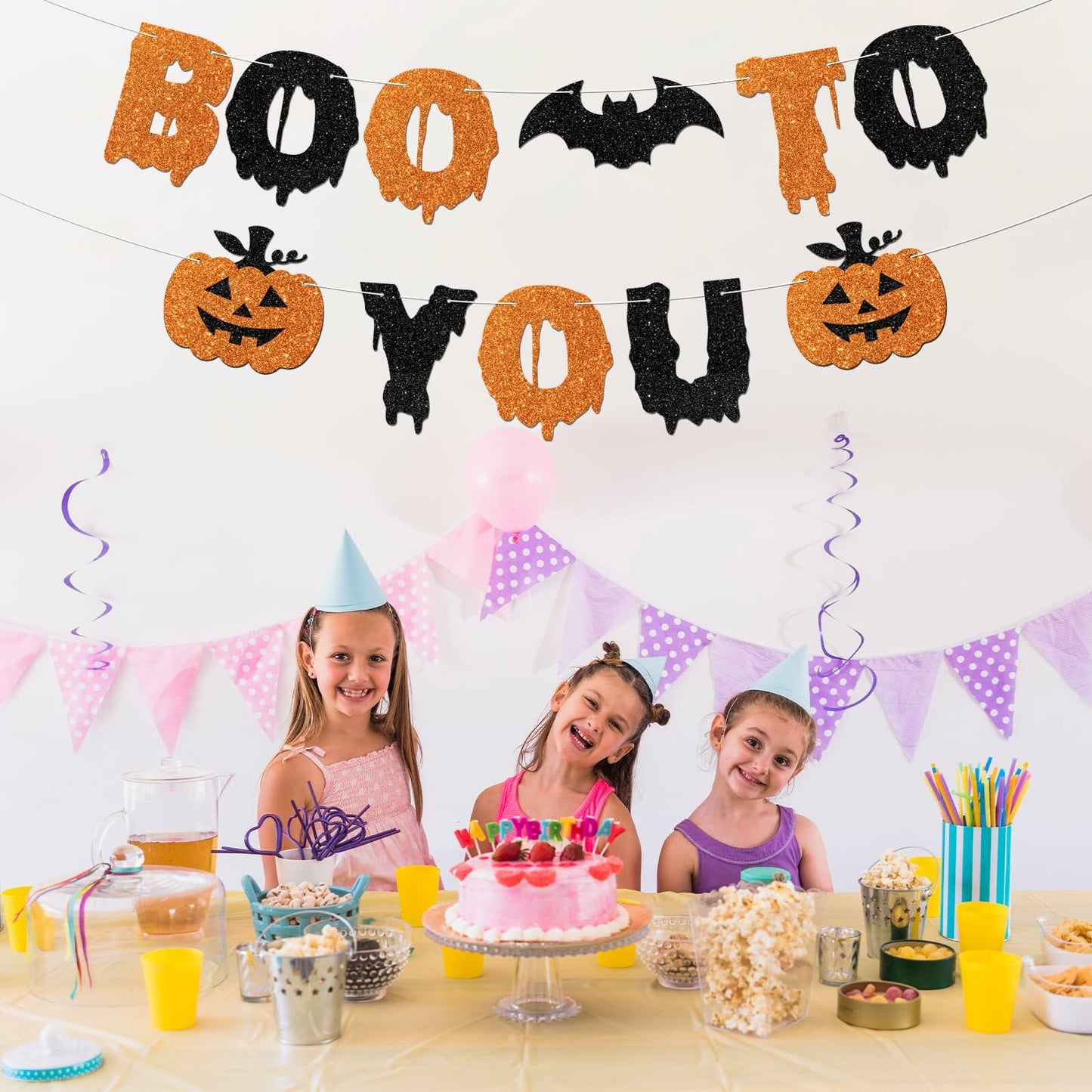 JIFORUI Happy Halloween Boo to You Banner Black Orange Paper Decor