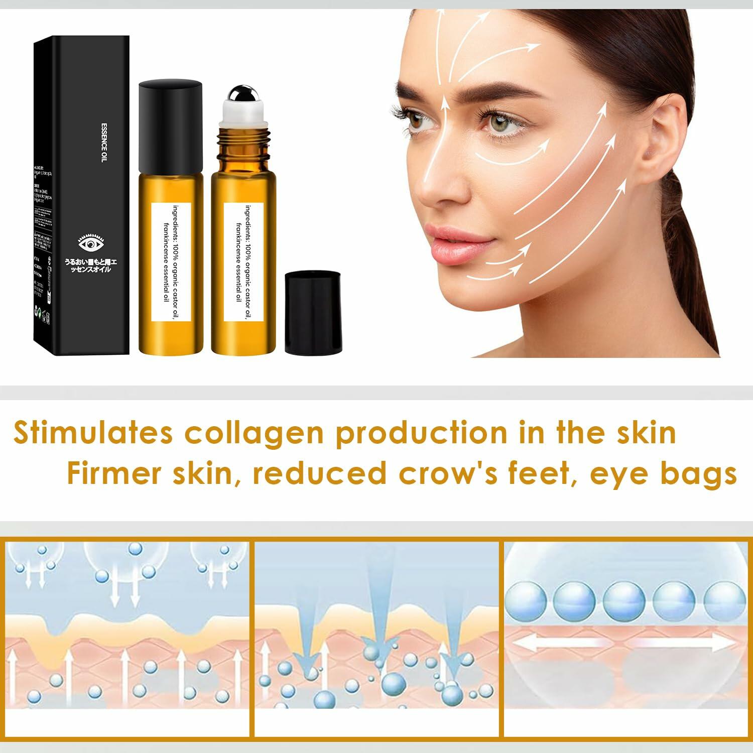 WEEMAY Eye Essence Castor & Frankincense Oil Roller Ball 0.33oz 3 Pcs
