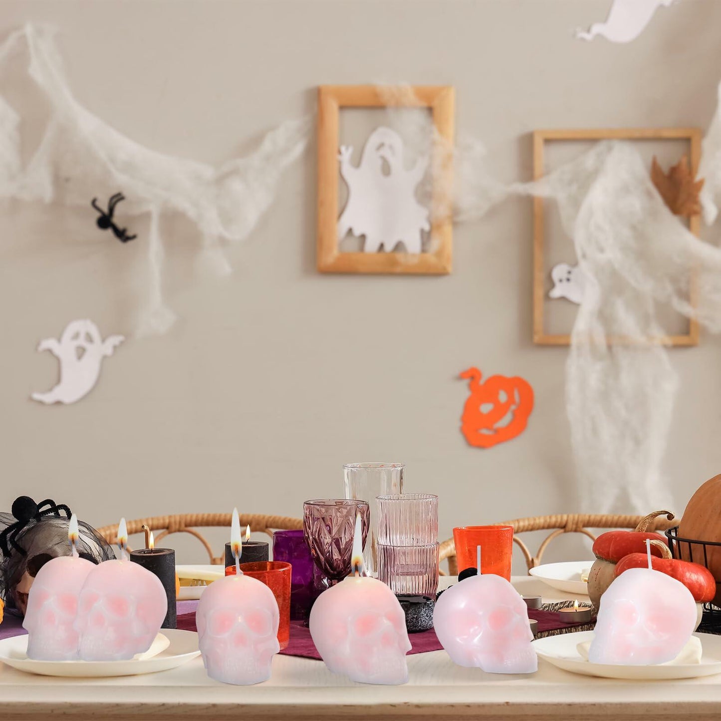 Nuanchu Halloween Skull Candles 6 Pack Large Pink Pastel Gothic Decor