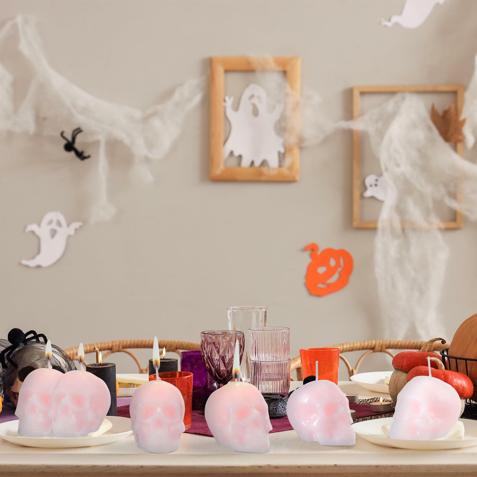 Nuanchu Halloween Skull Candles 6 Pack Large Pink Pastel Gothic Decor
