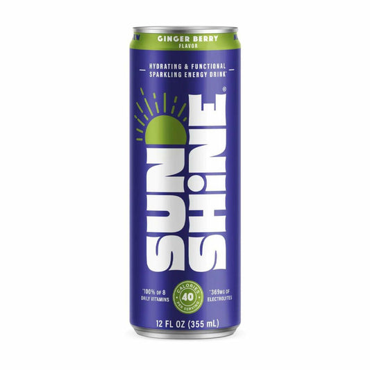 Sunshine Sparkling Energy Drink Ginger Berry 12oz 24 Pack Vitamins Electrolytes