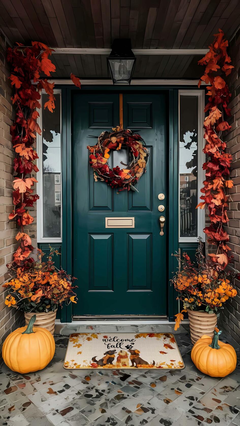 TopXmai Chinoiserie Pumpkin Door Mat 17x30 Blue White Orange Indoor Outdoor