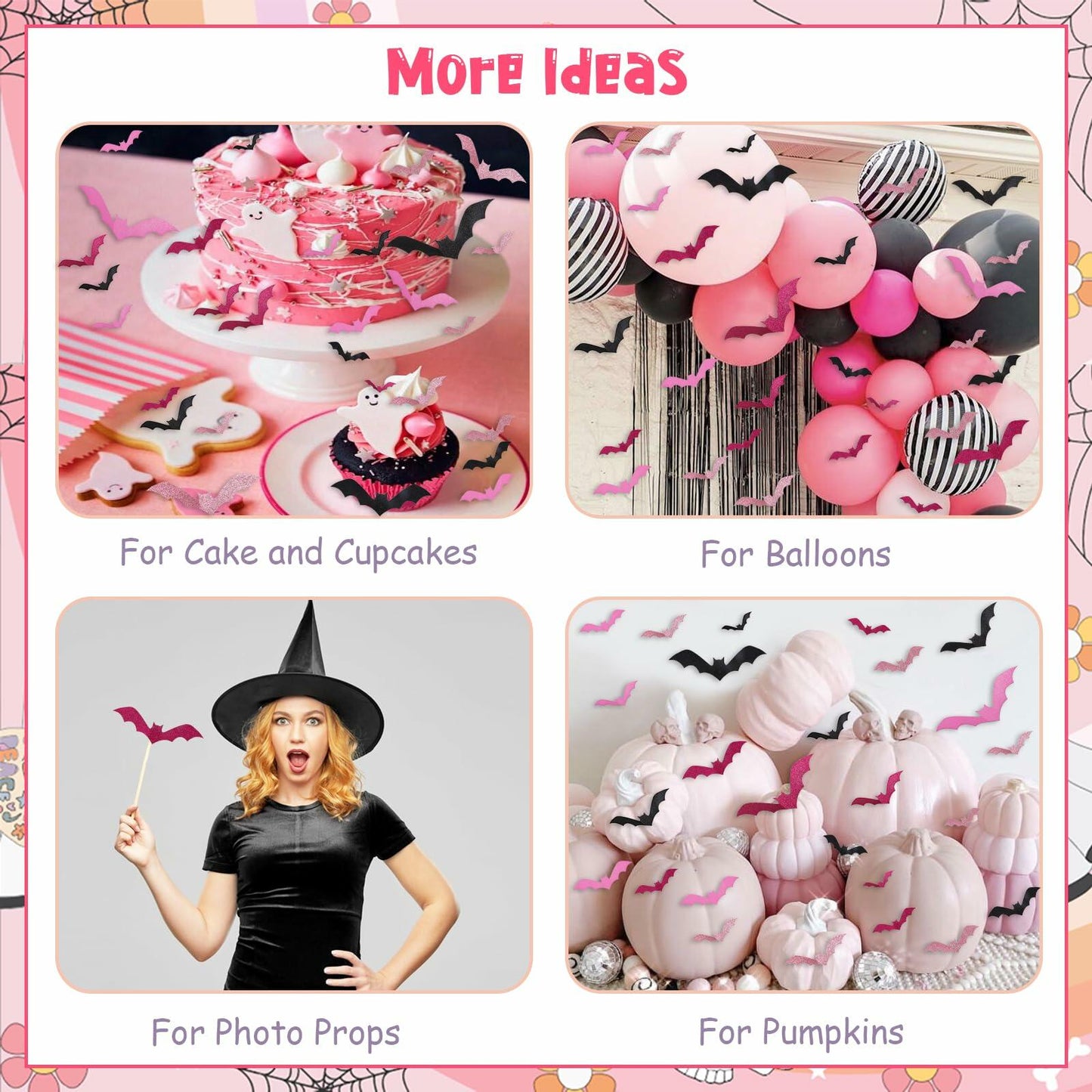 Sursurprise 48PCS 3D Halloween Bat Wall Stickers Pink Black Hot Pink Decor