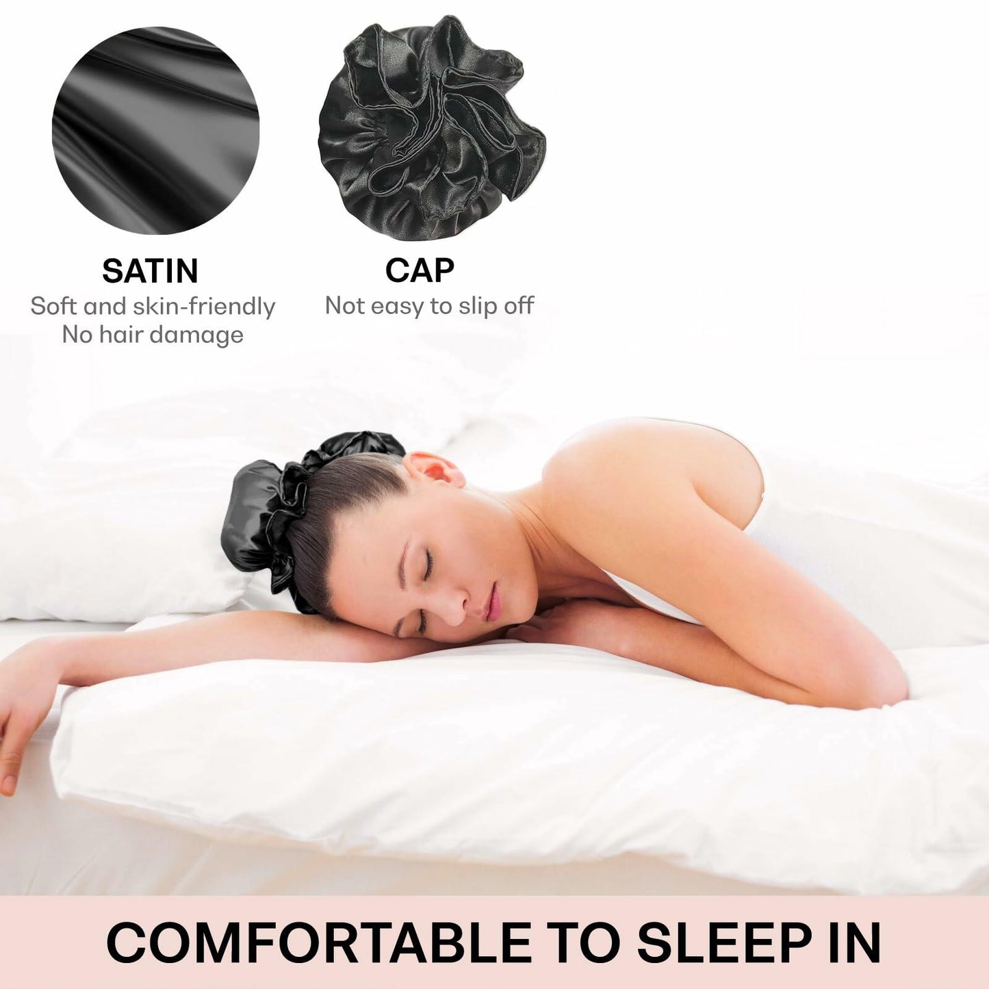 BLINKEEN Satin Heatless Hair Curlers Pillow Rollers with Caps Black 2 Sets