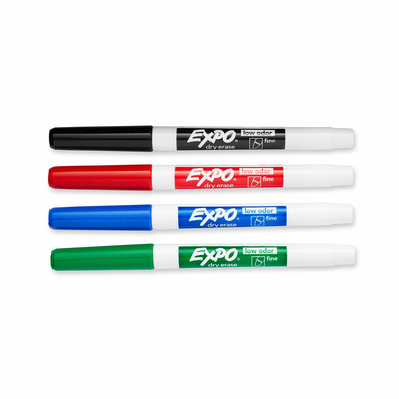 EXPO 86074 Low-Odor Dry Erase Markers Fine Point Assorted Colors 4-Count