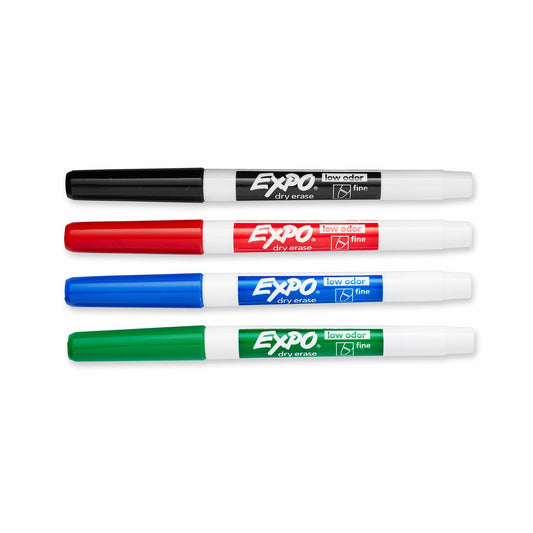 EXPO 86074 Low-Odor Dry Erase Markers Fine Point Assorted Colors 4-Count