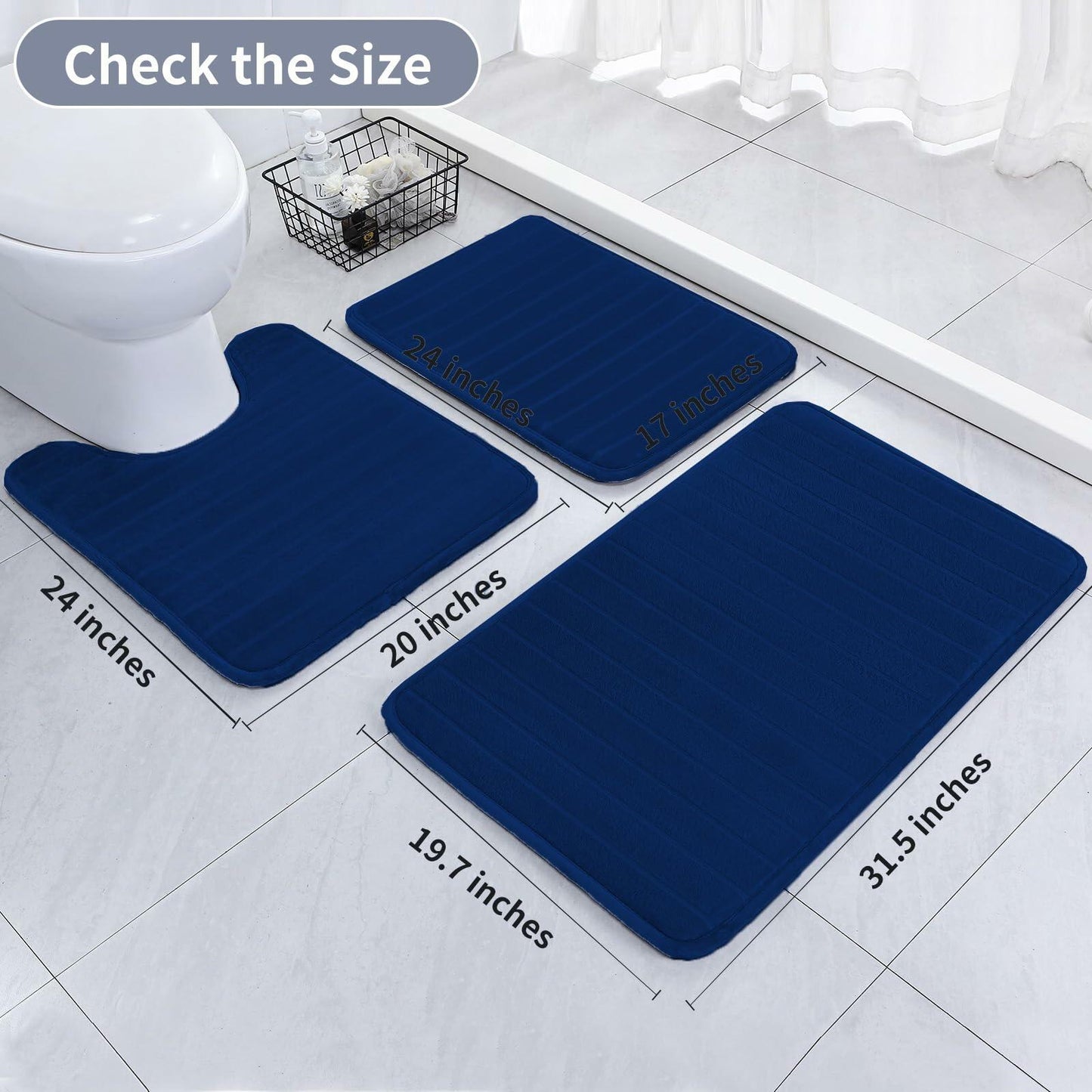 SWEMSTAR Bathroom Rugs 2pcs Memory Foam Quick-Dry Gray 17x24 + 20x32