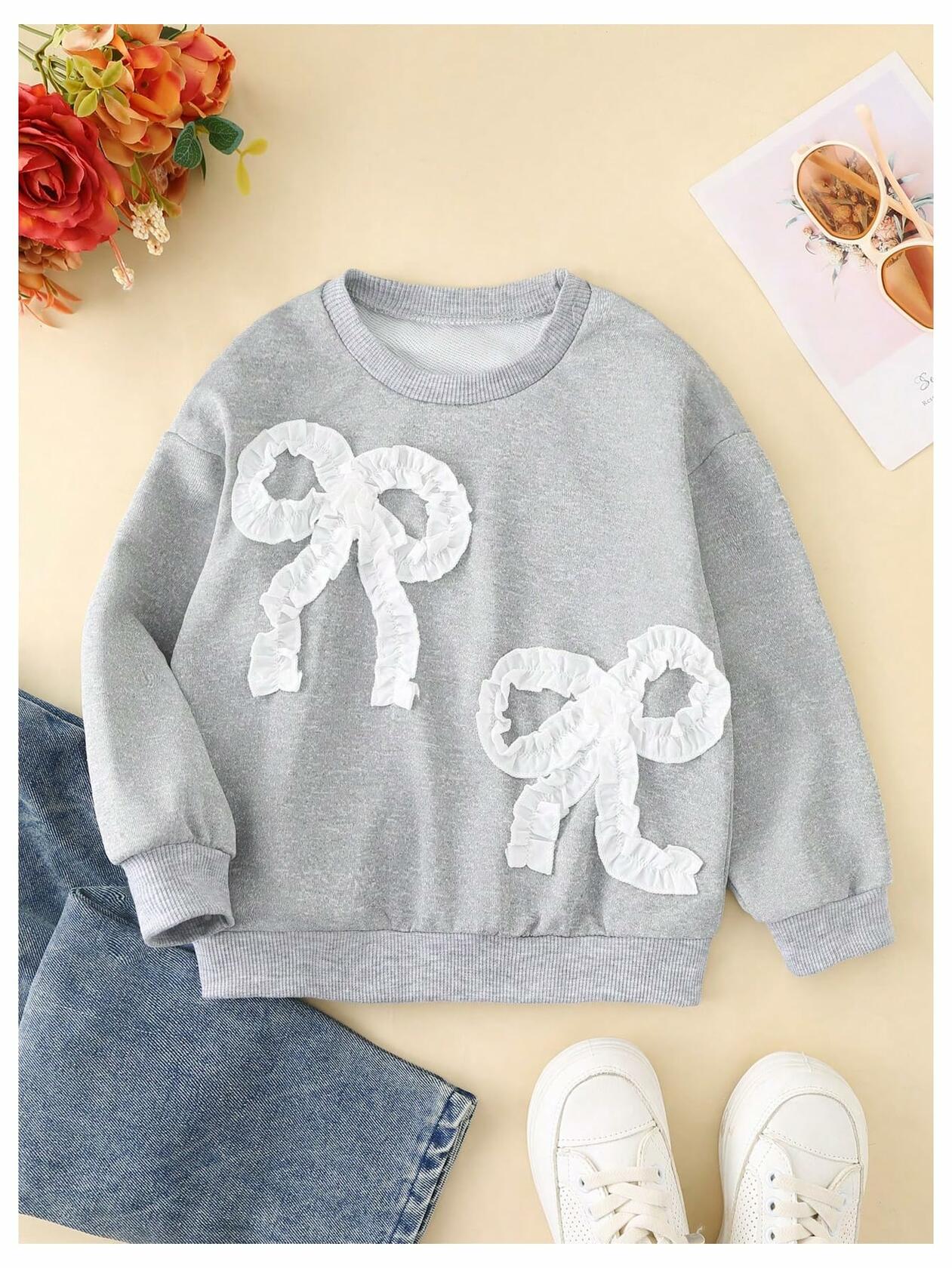 SOLY HUX Toddler Girl Crewneck Sweatshirt Grey Bows Graphic Size 5T