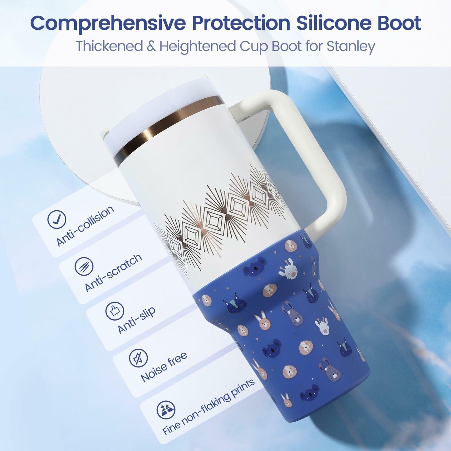 Uvafly Silicone Protector Sleeve Stanley Quencher 40oz Tumbler Halloween Purple