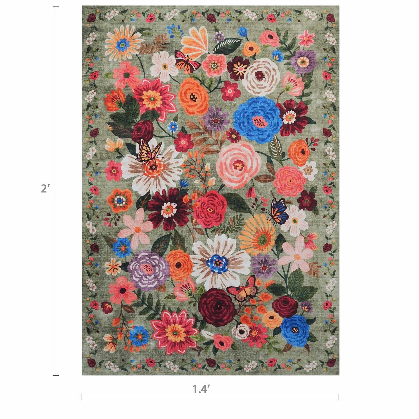GRAMBET Area Rug 24x17 Inch Non Slip Low Pile Floral Green Garden